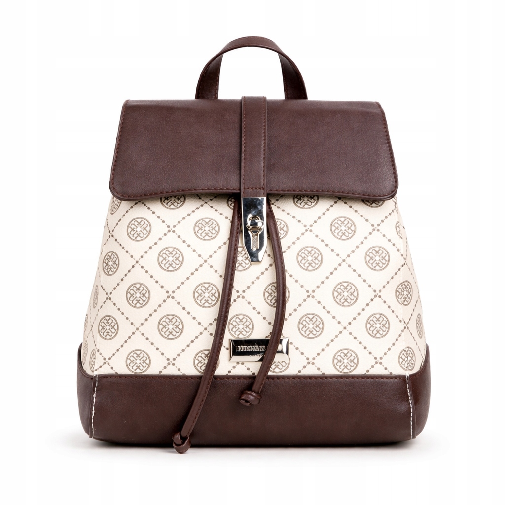 Plecak damski Monnari BAG1490-M17 brązowy logowany plecak miejski