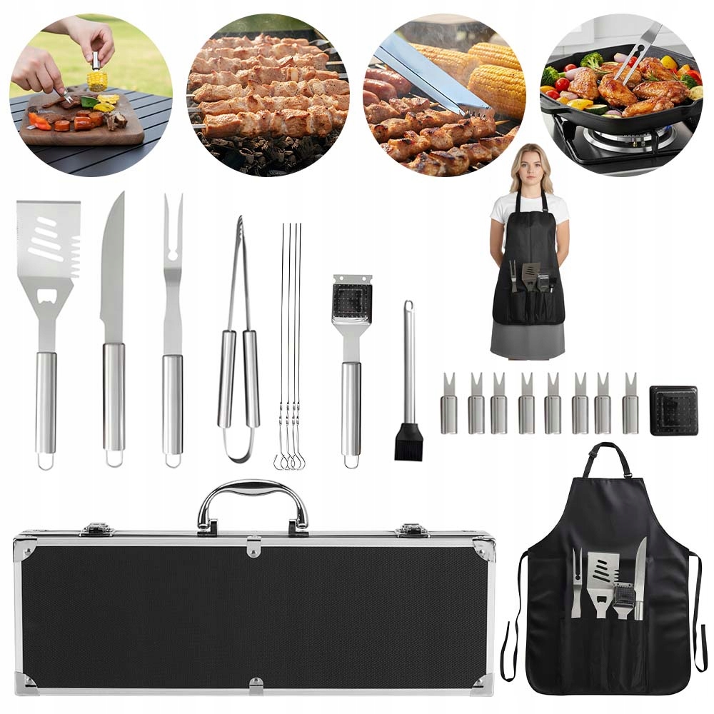 Sada Grilovacích Příborů Bbq Příslušenství 21 Ks Vysoké Kvality Kufr