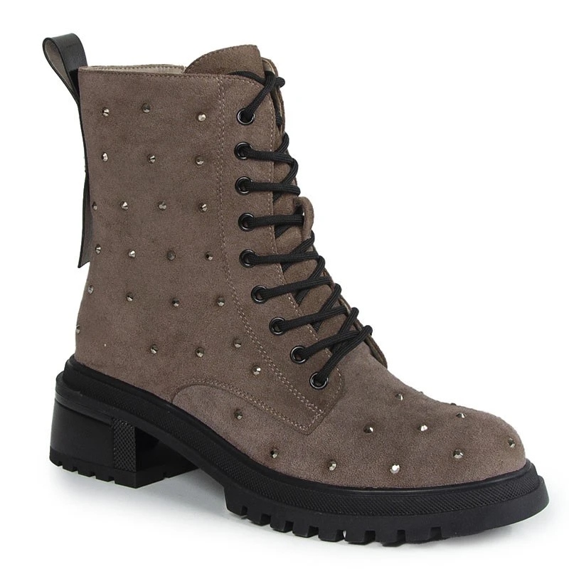 S.barski MR880-017 Kotníkové Boty Se Zirkony Semišová Kůže Béžová Taupe 39