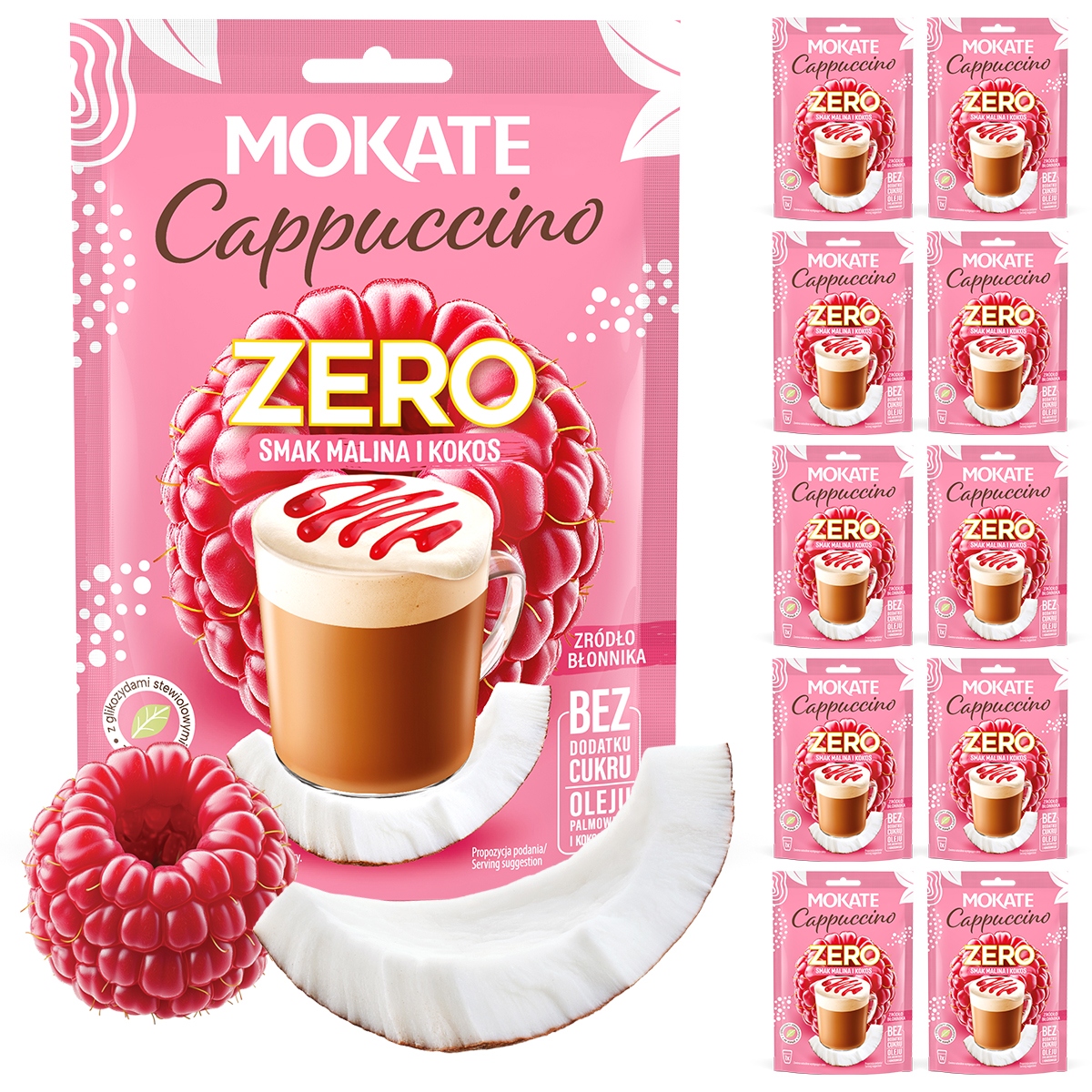 Levně Velkoobchodní sada Mokate Cappuccino Malina a Kokos bez přidaného cukru 10 x 20 g
