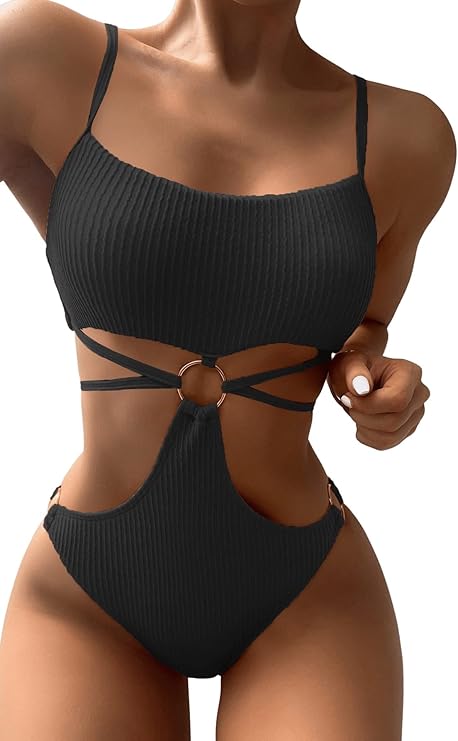 Dámské jednodílné plavky na ramínkách, elegantní, černé, velikost L