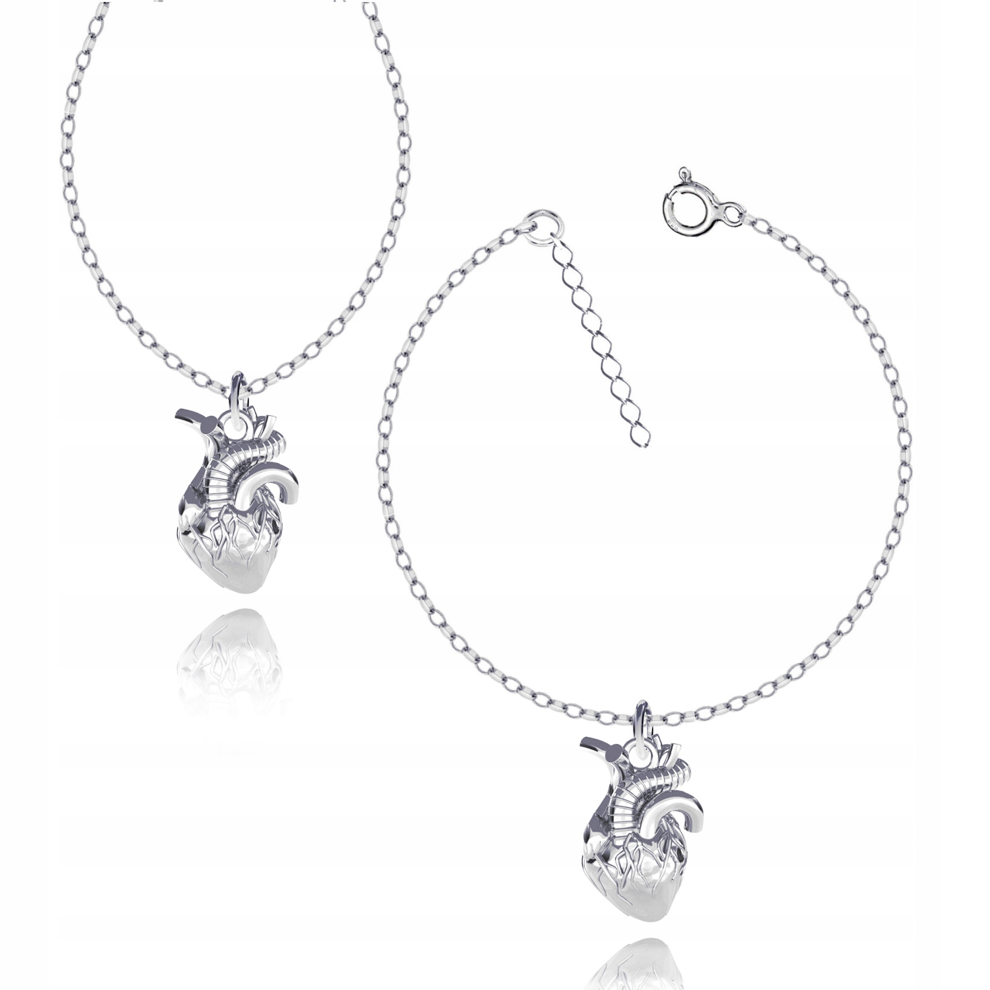 3D Anatomické Srdce Stříbrný komplet rolo oval stříbro 925
