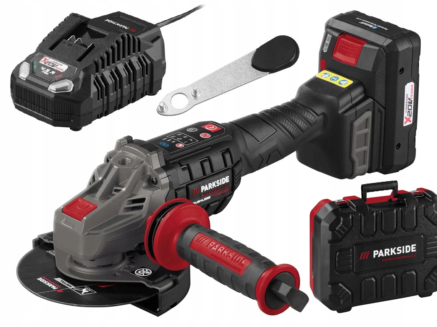 Akumulatorowa szlifierka kątowa Parkside Performance Pwsap 20-Li F6 Aku Ład
