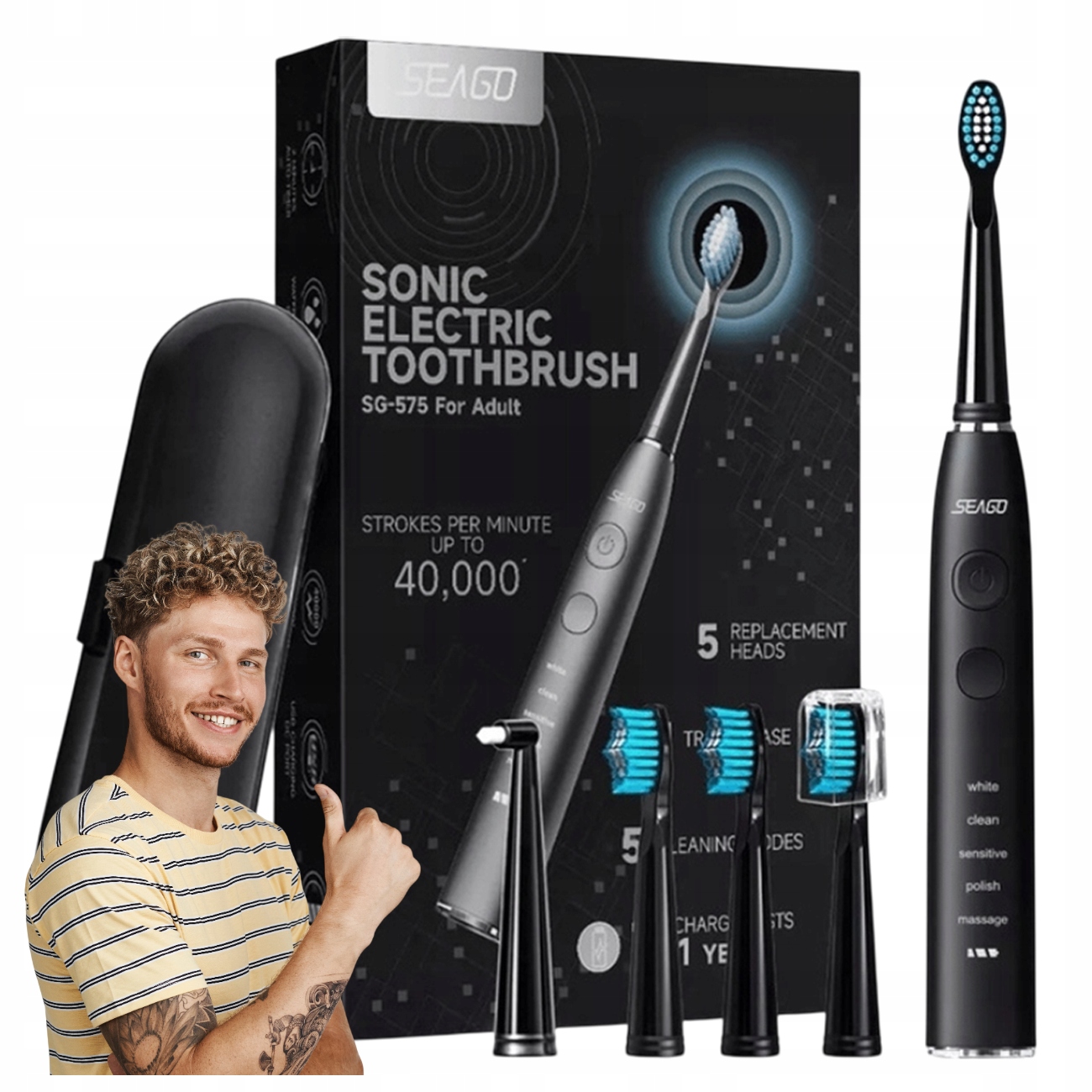 Szczoteczka Do Zębów Soniczna Elektryczna Etui Sonic Seago 5 Końcówek 40k
