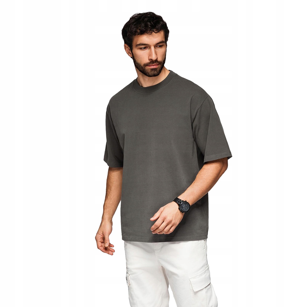 Bavlněné pánské tričko Loose Fit šedé pohodlné basic V3 OM-TSBC-0267 XL