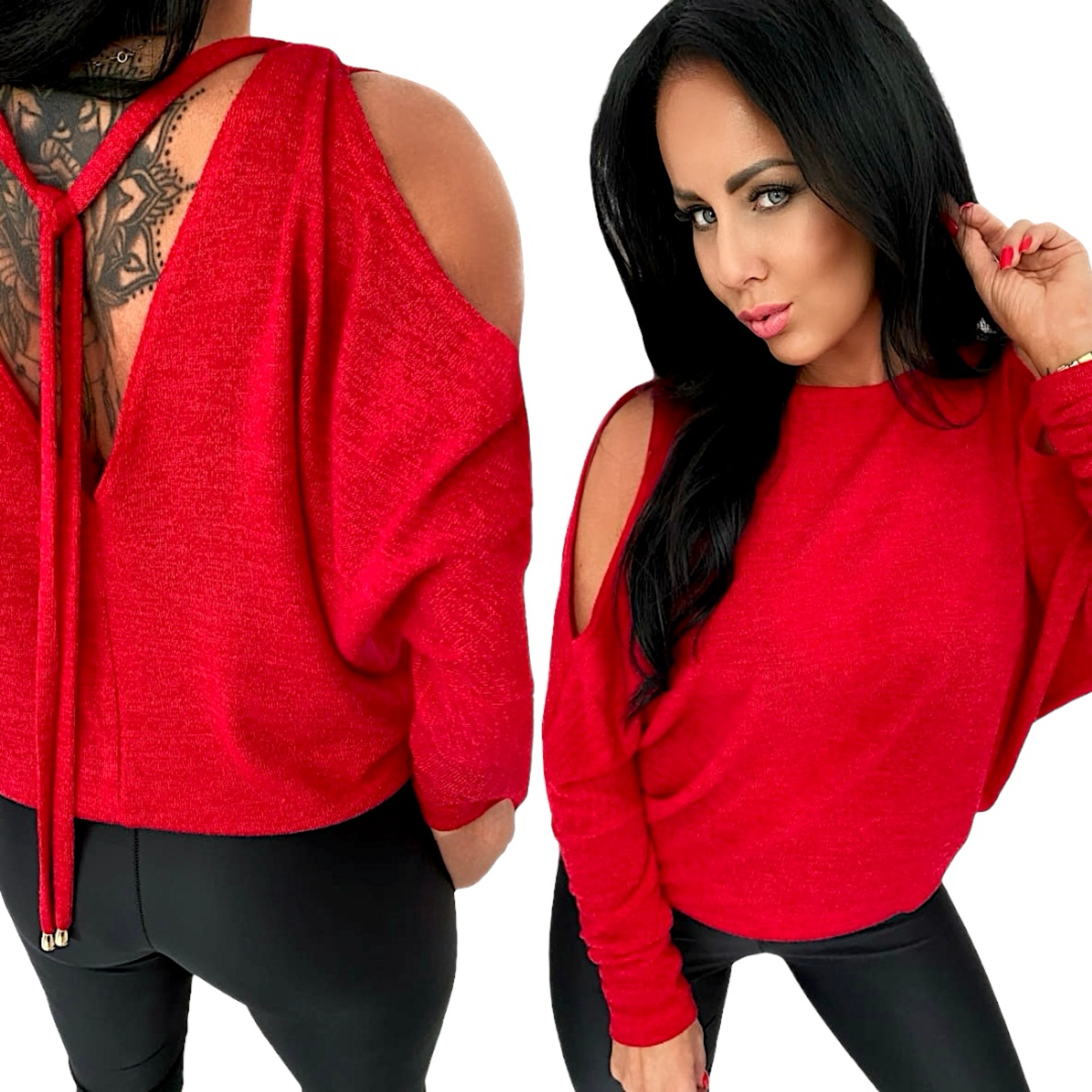 Dámská svetrová halenka oversize svetr volný výstřih V odhalená záda S 36