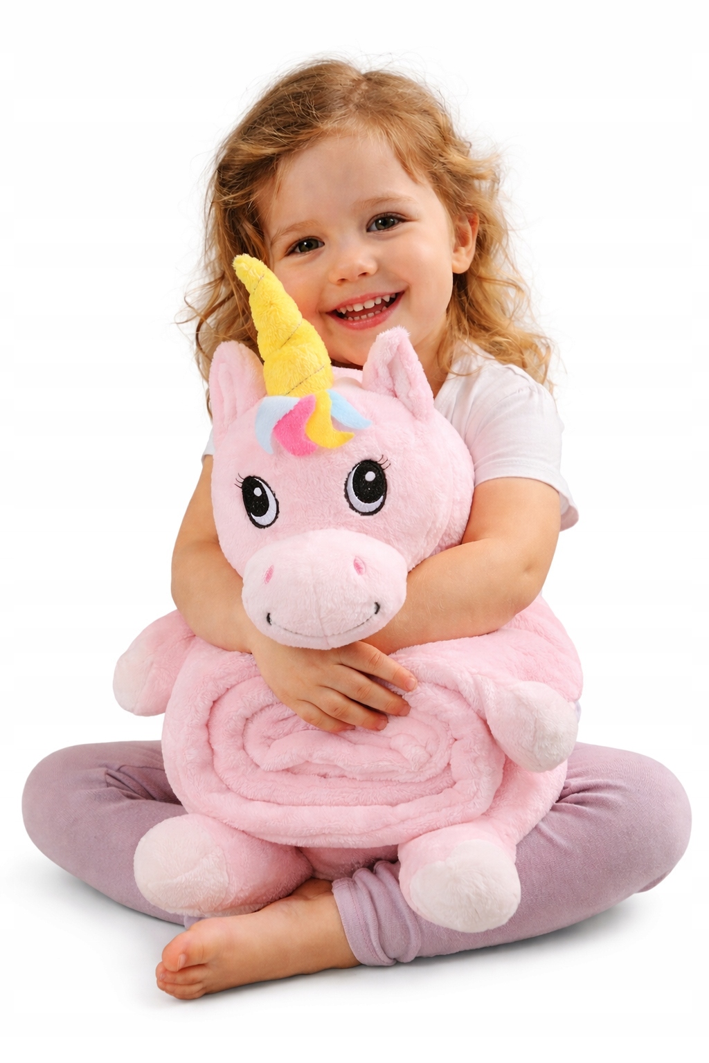 Jednorožec s dekou 150 x 100 m Plyšová Hračka Plyšový Polštář na výlet 3v1