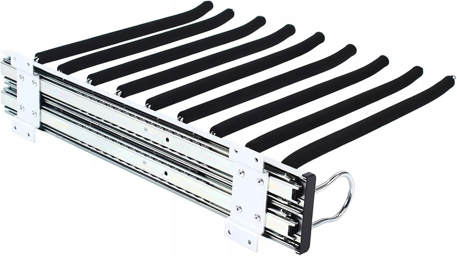 Výsuvný věšák na kalhoty, 9 ramen, boční montáž, černý, 17,95 x 12,79 palce