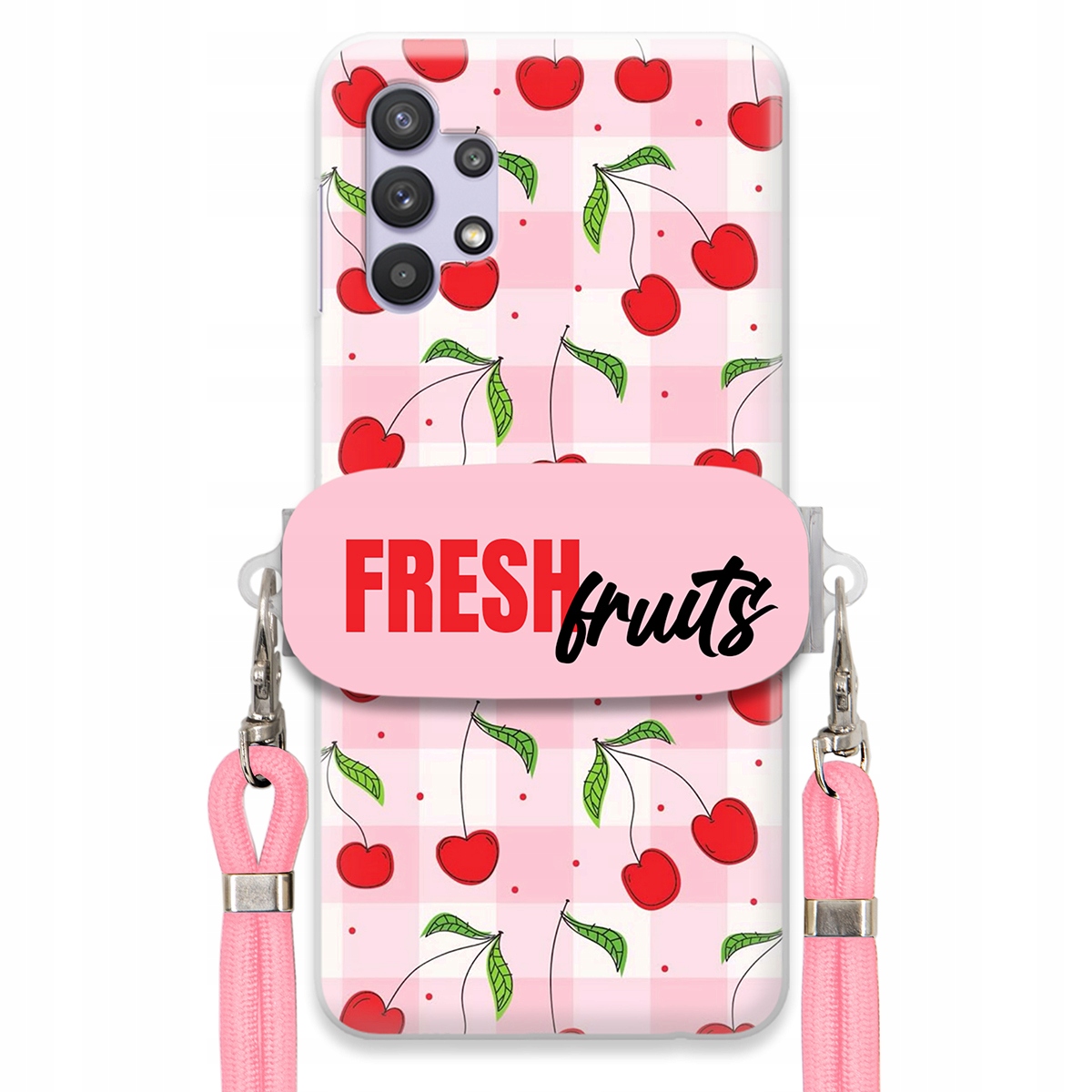 Puzdro pre Samsung A32 5G Case držiak na šnúrku Ružový Fresh Fruits Mriežka