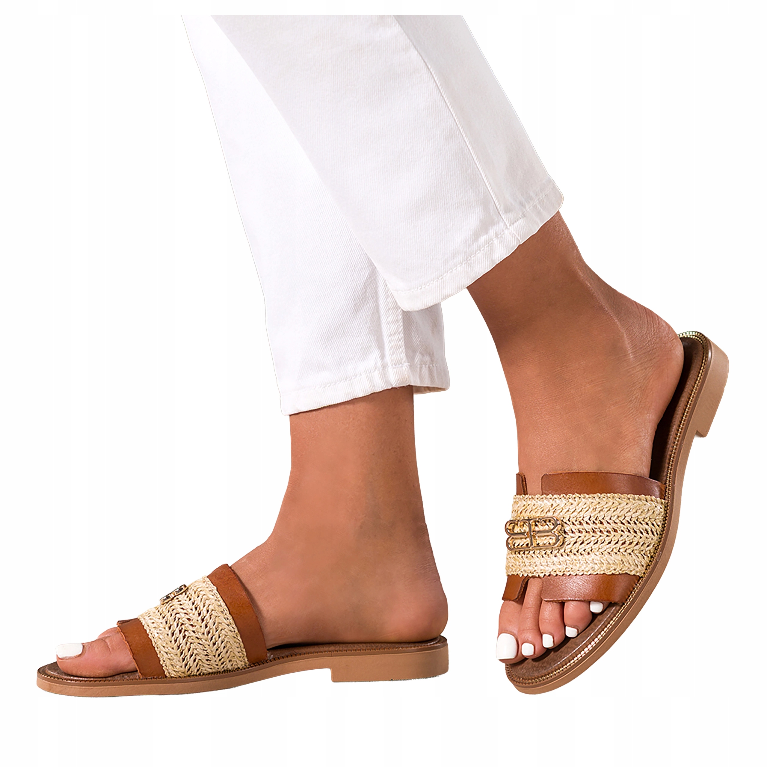 Nazouváky Hnědé Dámské Kožené Plochá podrážka Pletený Pásek Ozdoba r 39