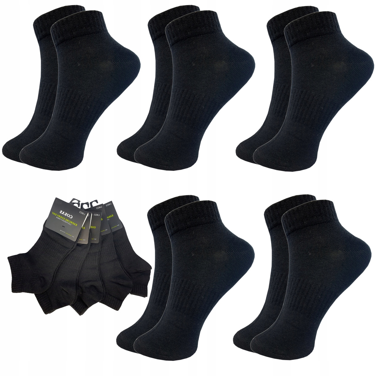 

5x Sportowe Stopki Damskie Basic Bawełniane Czarne