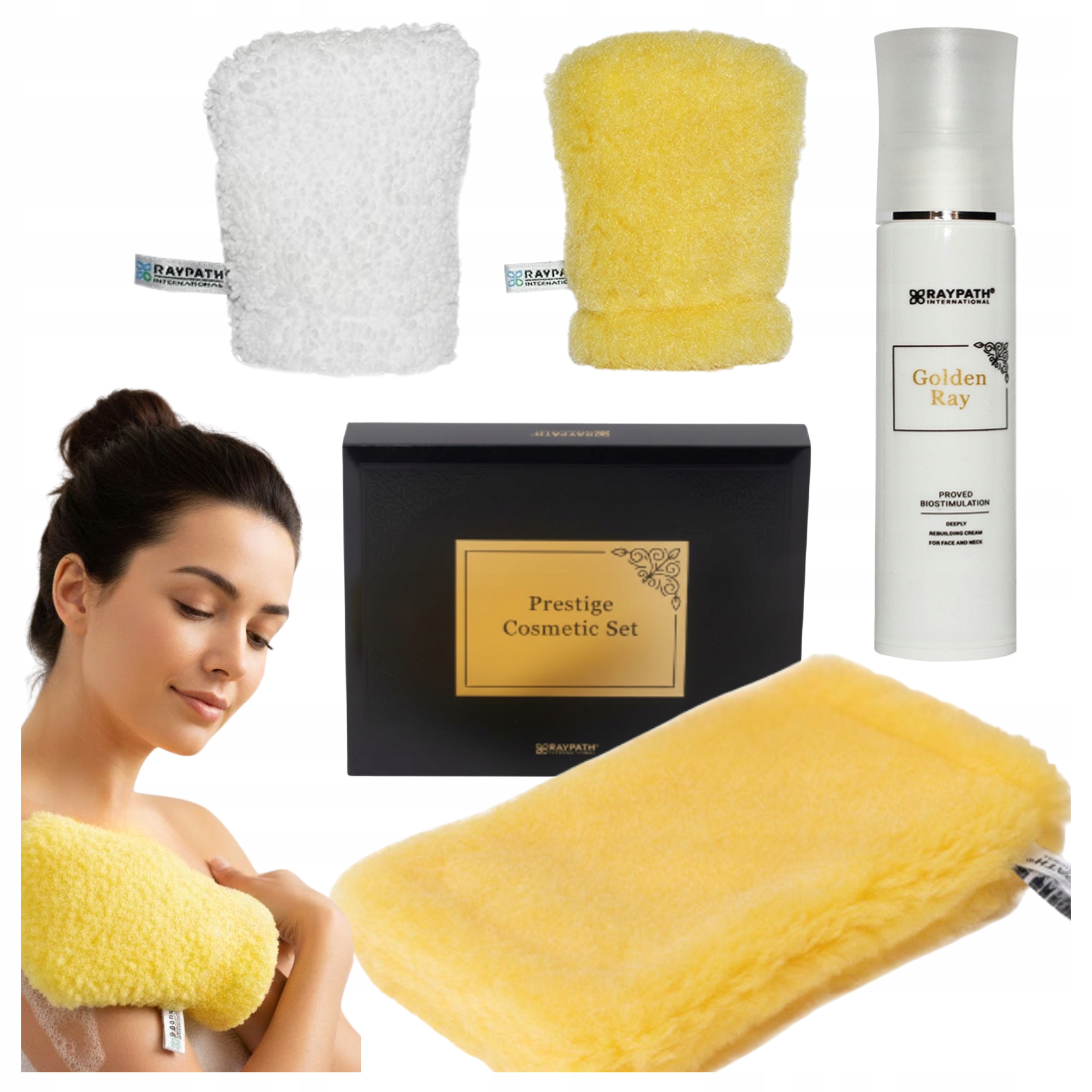 Raypath Sada kosmetických rukavic na odličování pokožky těla a obličejového krému