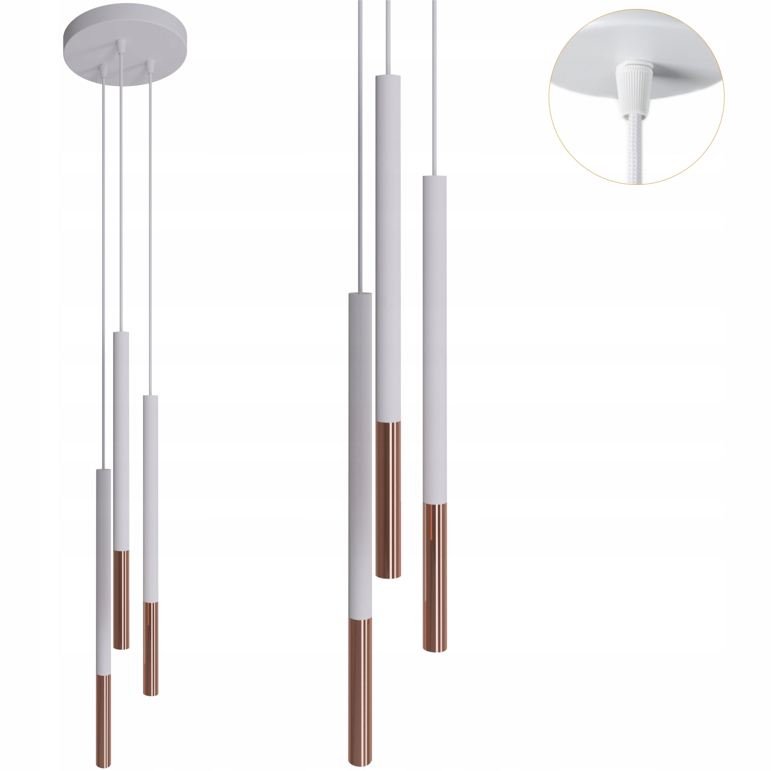 Závěsná kovová stropní lampa v bílé měděné barvě do obývacího pokoje