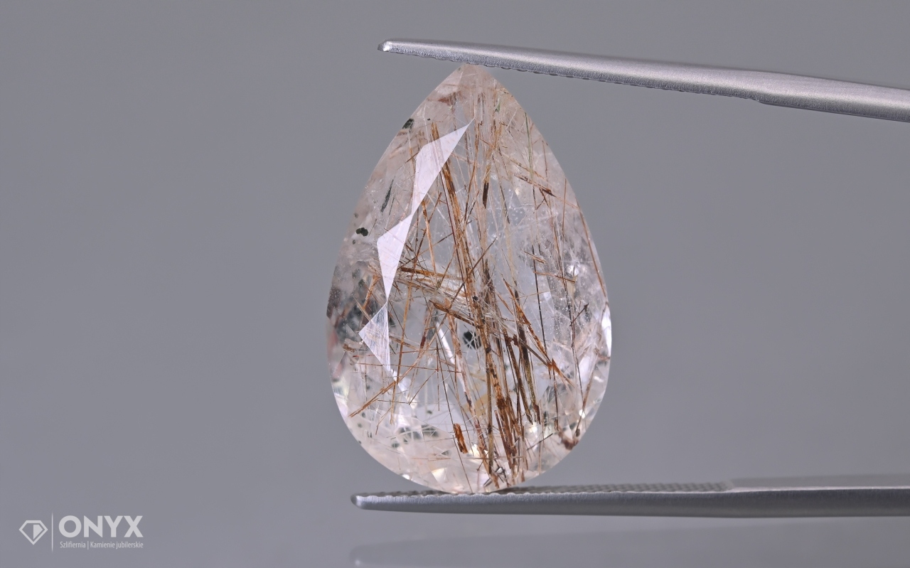 Křemen s rutilem fazetovaná slza 23x15 mm
