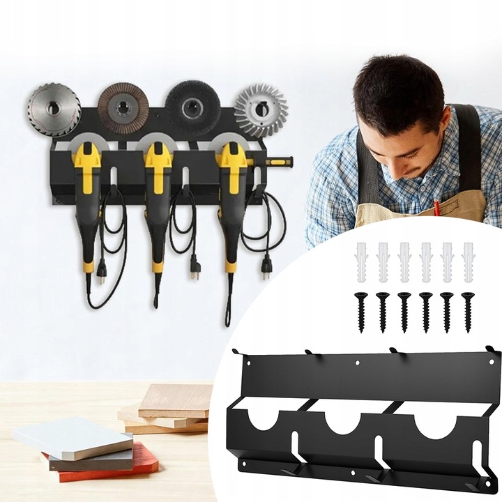 Nástěnný držák na leštičky, brusky, elektrické nářadí, organizér do garáže