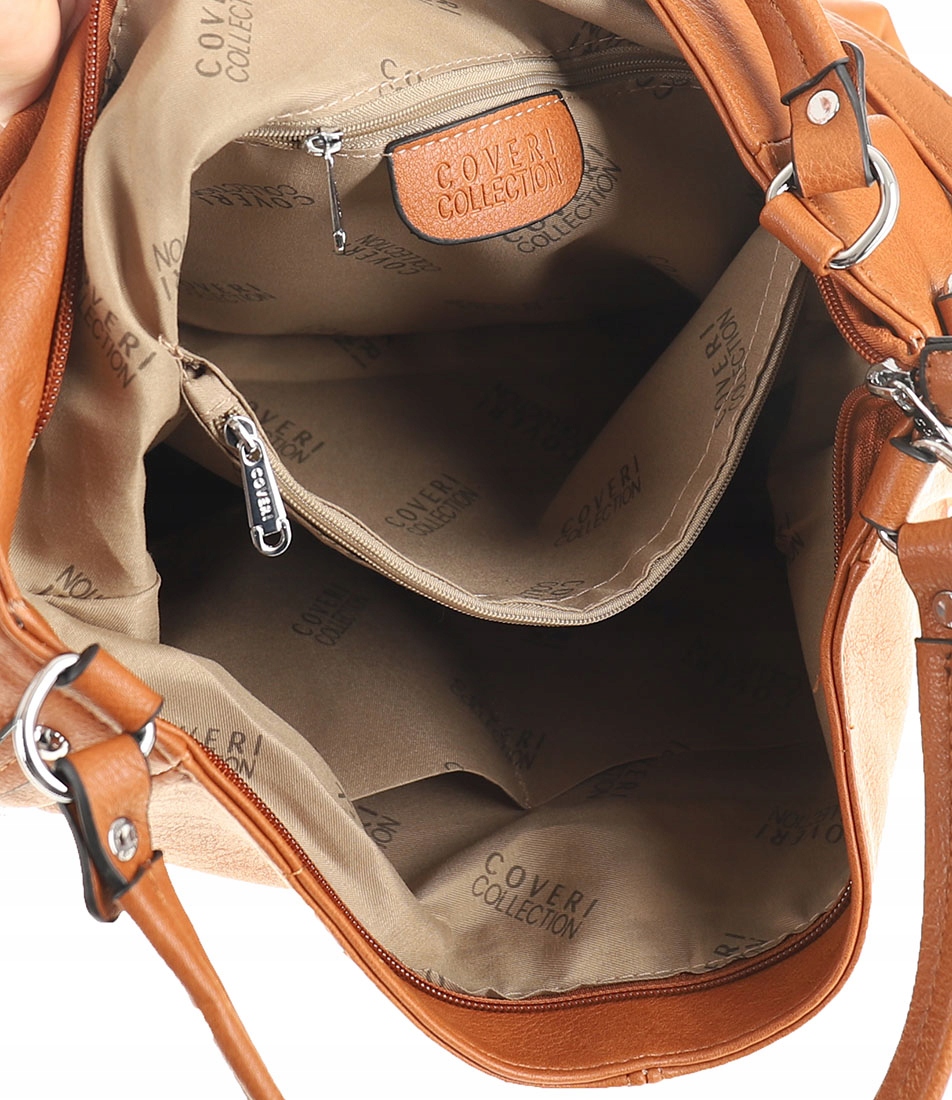 COVERI COLLECTION Torebka damska beżowy skóra ekologiczna CC80045 black Wielkość duża (mieszcząca A4)