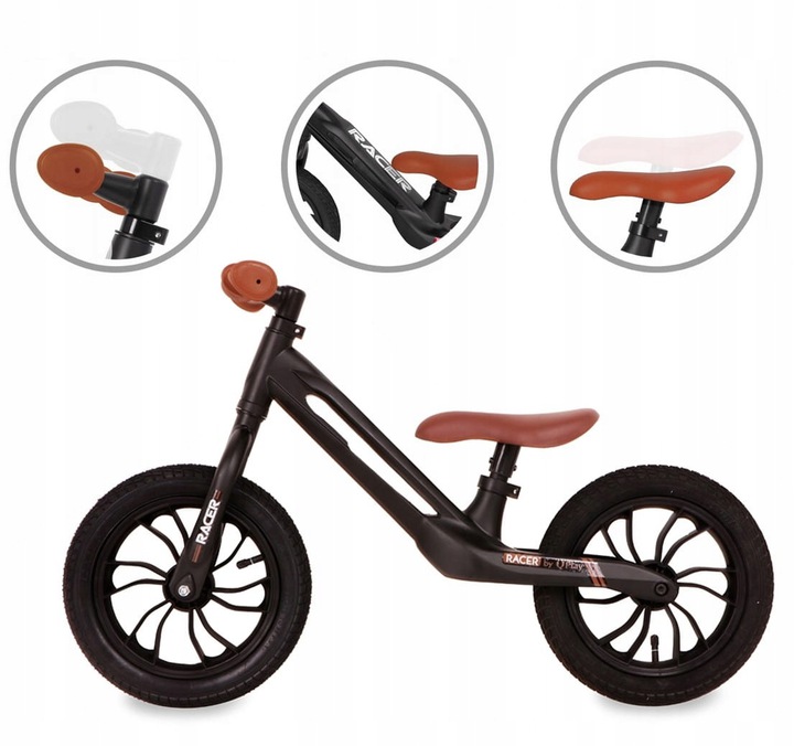 Rowerek Jeździk dla Chłopca Brązowy Qplay 2lata+ Racer Biegowy pompowany