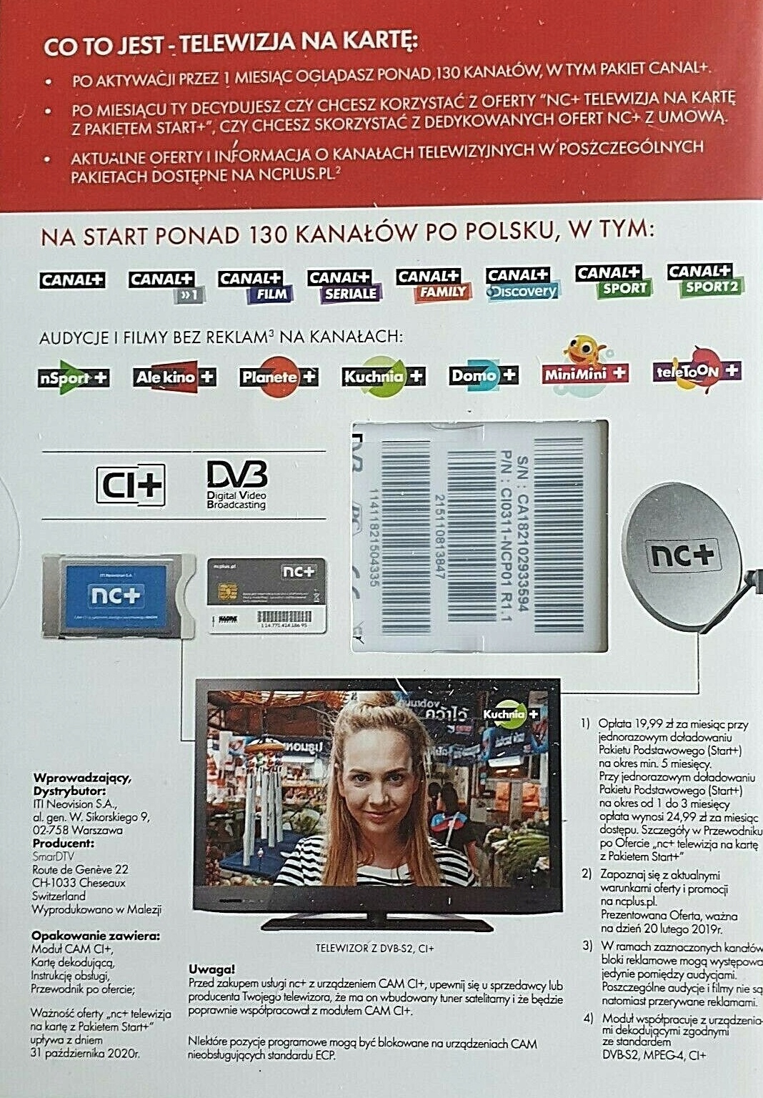 Moduł CI CANAL+ karta Cayman CAM pakiet Extra Canal+ 1 miesiąc CAID 1884 Kod producenta NC+