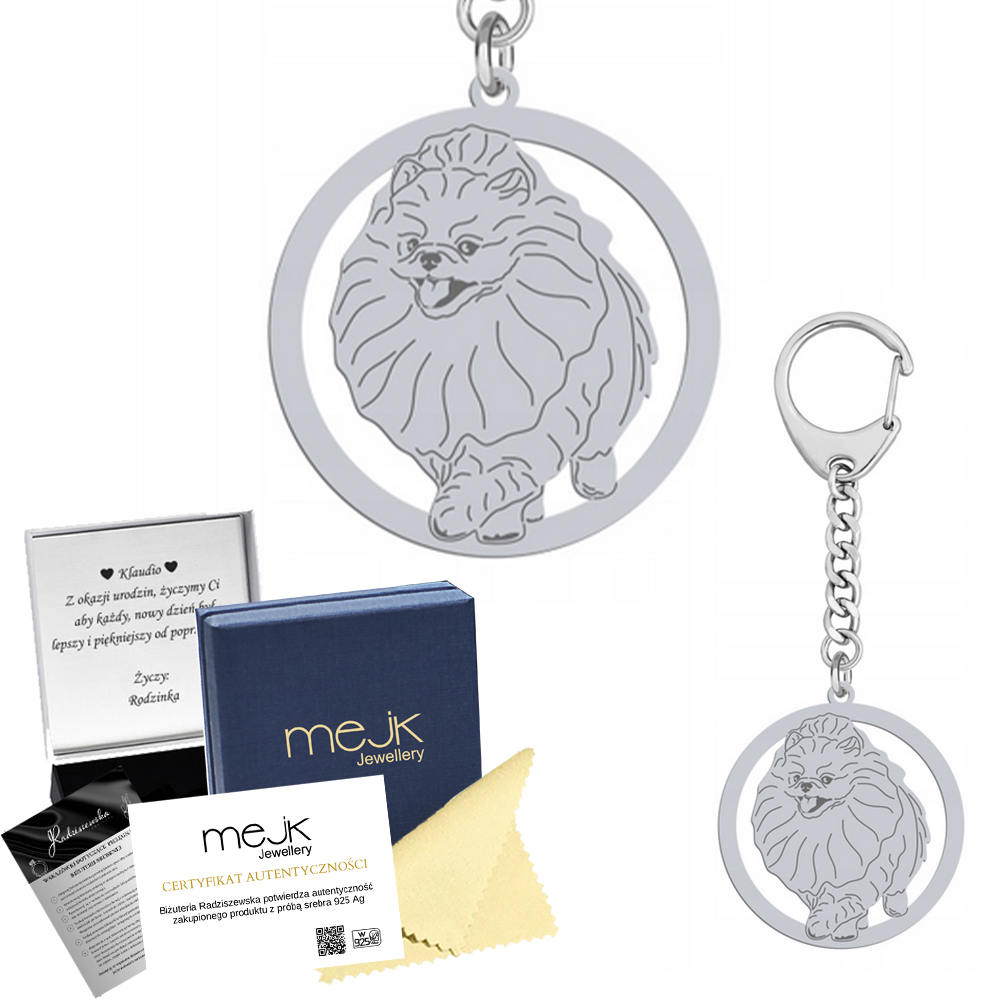 Přívěsek Na Klíče na klíče Miniaturní špic Stříbro 925 Dárek Žena Gravírování Bonus