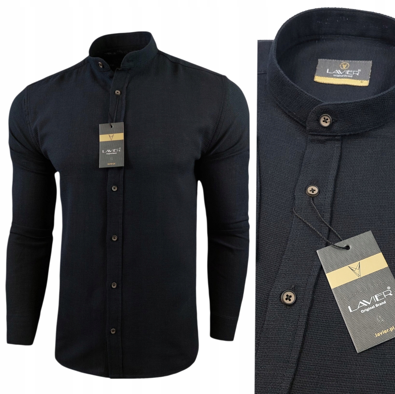 Pánská košile Lavier se stojáčkem 100% Bavlna Airy Slim, černá, velikost L