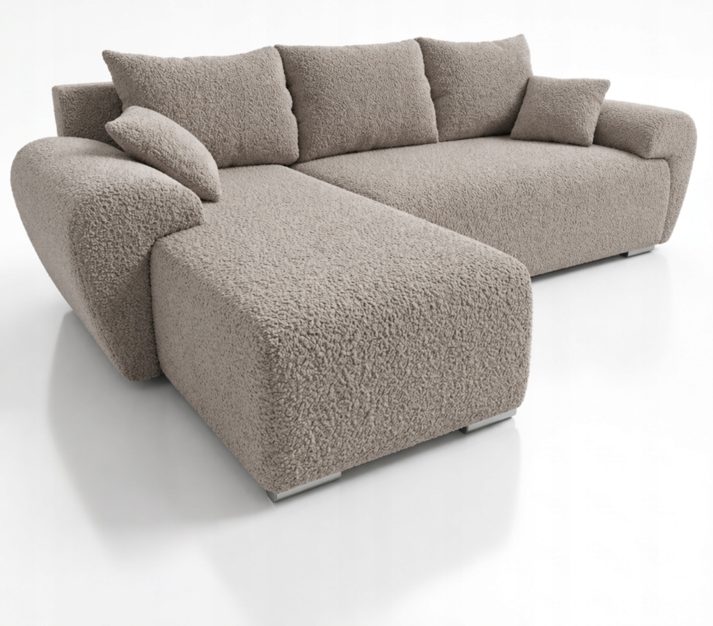 Rohová Sedací Souprava s funkcí spaní Nesto Levá Boucle Béžová Rohová Sedačka rozkládací