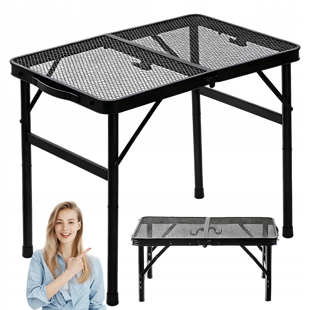 Stół Turystyczny Składany Aluminiowy Ogrodowy Piknikowy 60X40X56 Czarny