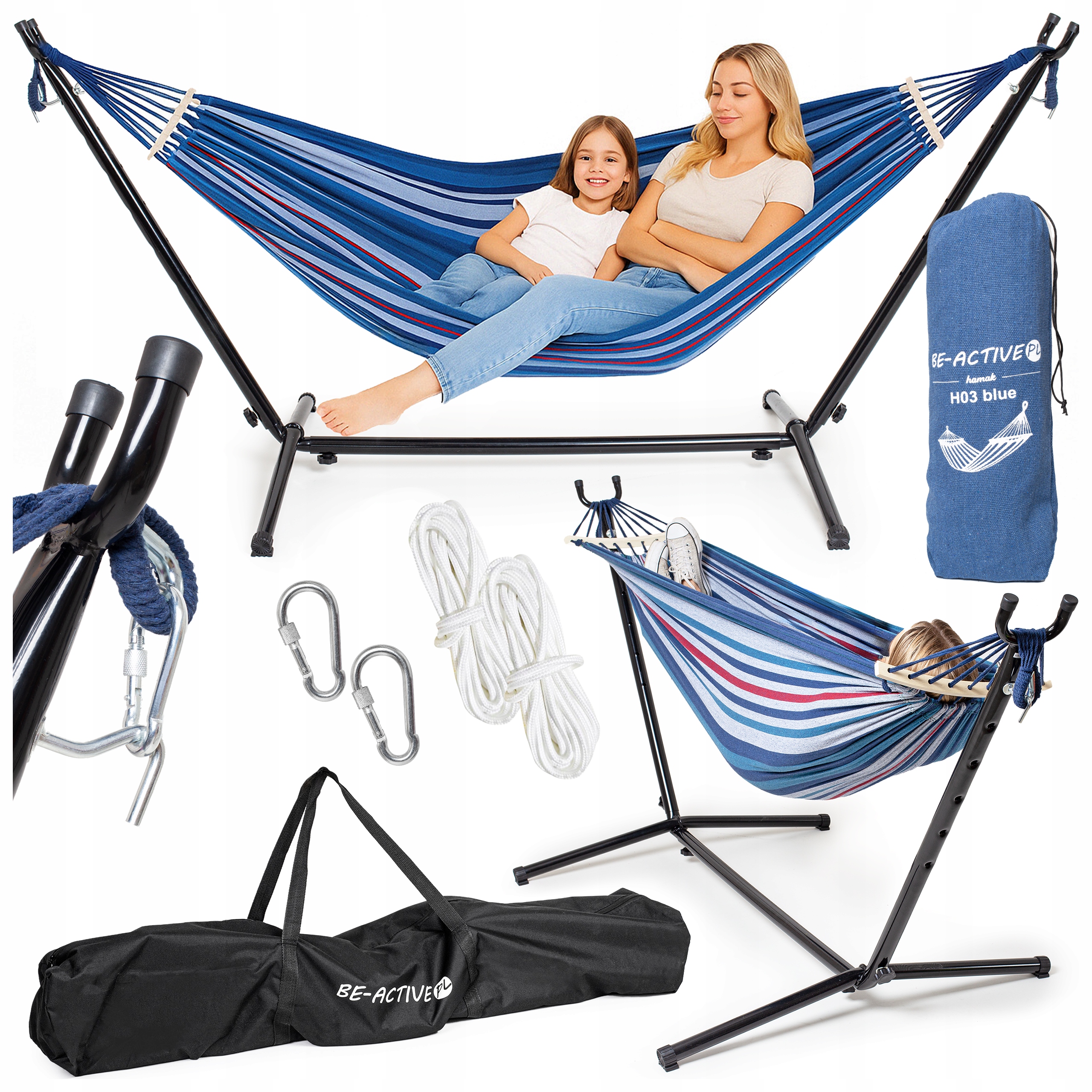 Hamak Ze Stelażem Ogrodowy Stojak Do Hamaka Dwuosobowy XXL Mocny 200 Kg