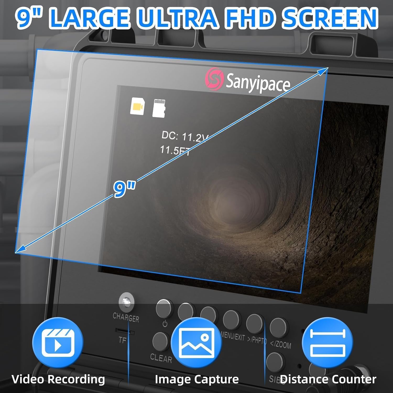SANYIPACE Kamera Inspekcyjna HD Endoskop Przemysłowy 50M 9" Monitor LED — miniatura 6