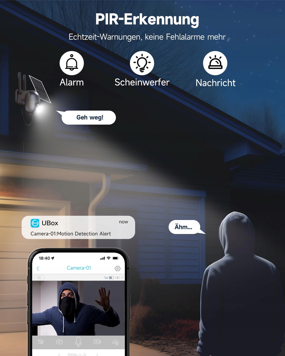 NUASI KAMERA ZEWNĘTRZNA SOLARNA 4G LTE 2K HD PTZ SIM 128GB IP66 — miniatura 4