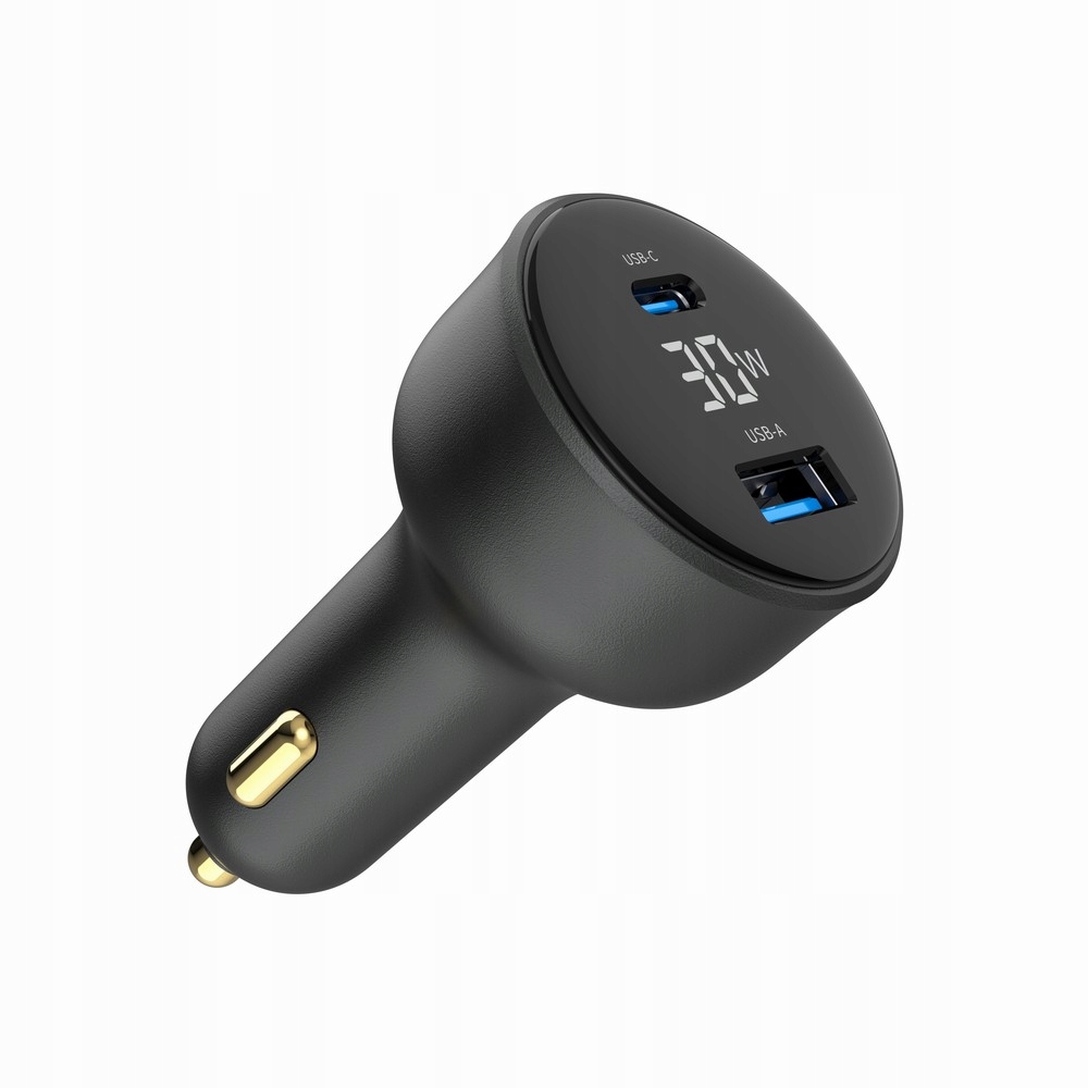 Szybka ładowarka samochodowa 2xUSB-A+C, Type-C (pd), LCD, 30W, czarna