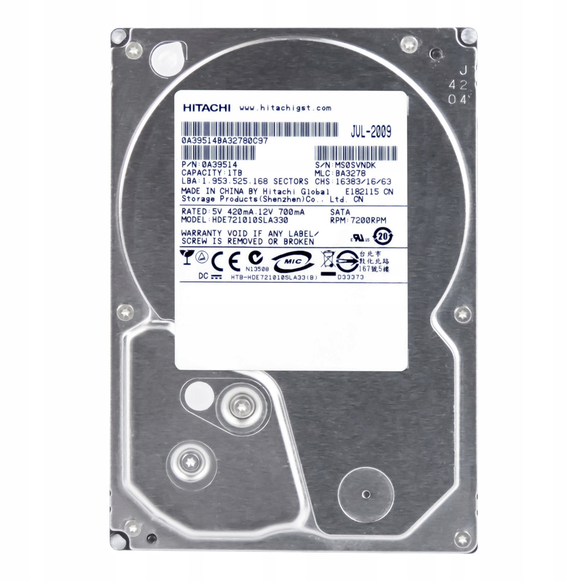 DeskStar E7K1000 1TB 7.2K 32MB Sata II 3.5'' HDE721010SLA330