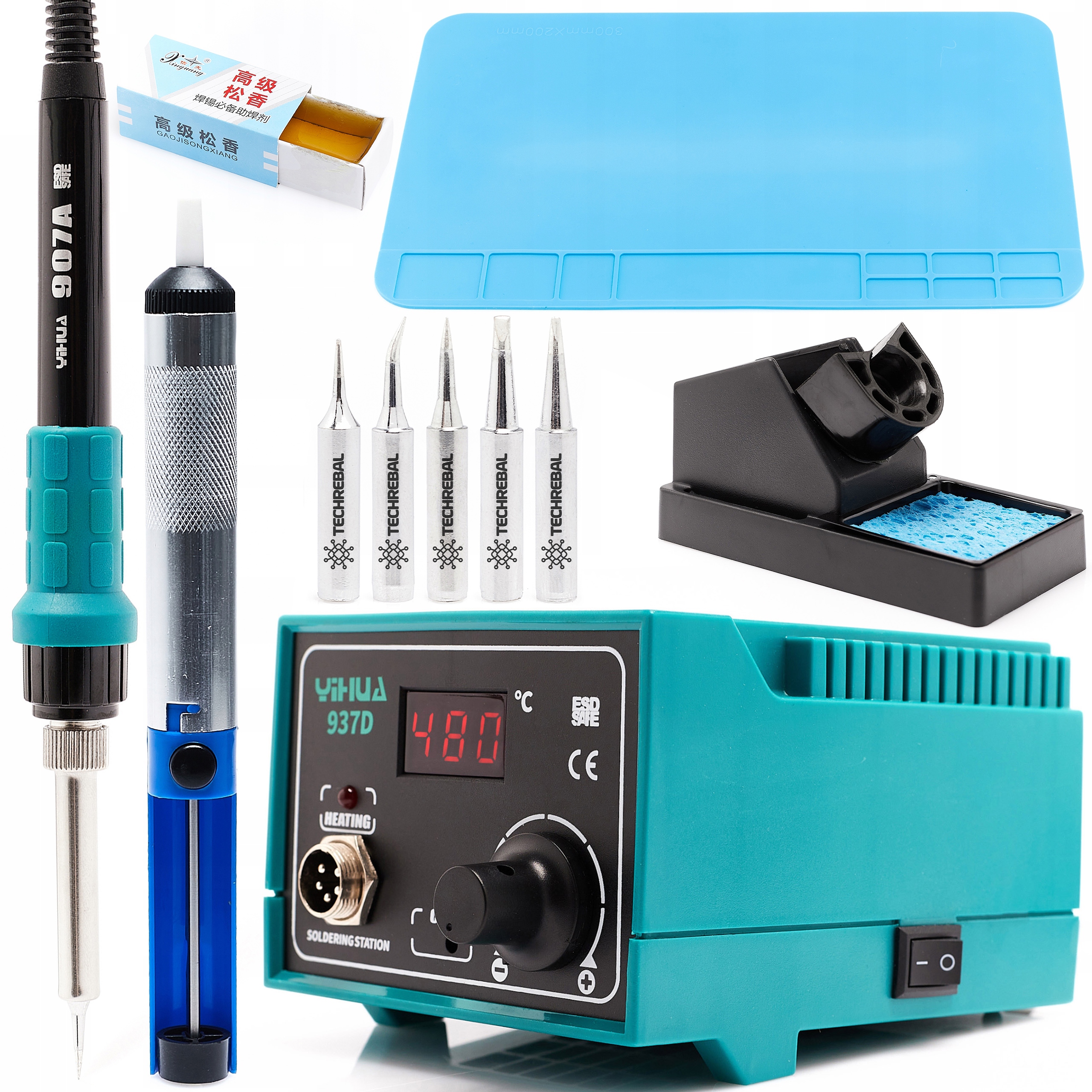 Sada Pájecí Stanice Yihua 937D Hroty Kalafuna Podložka Odsávačka Techrebal