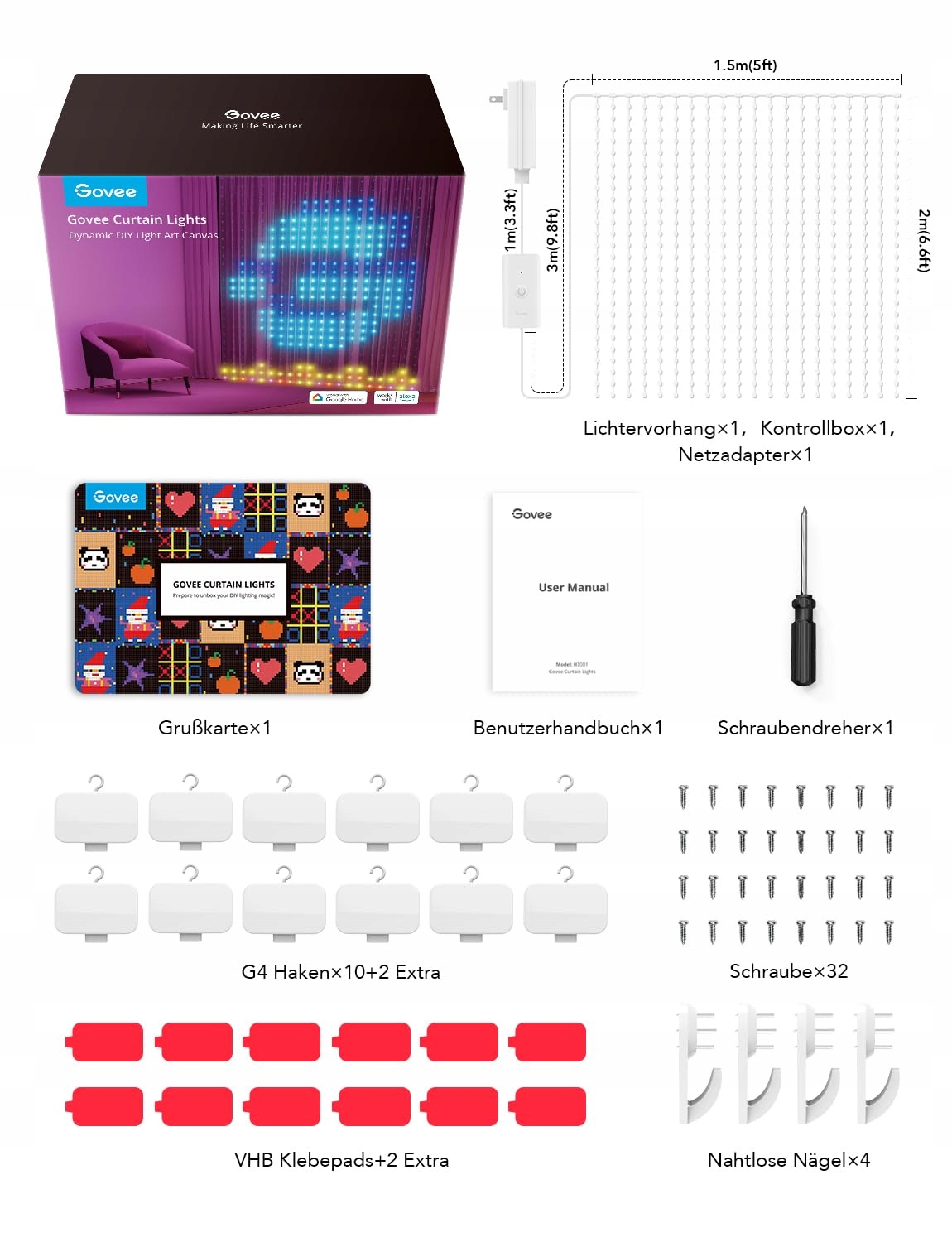 GOVEE Girlanda Kurtyna Świetlna Lampki LED 86 Trybów Alexa 15x2m — miniatura 8