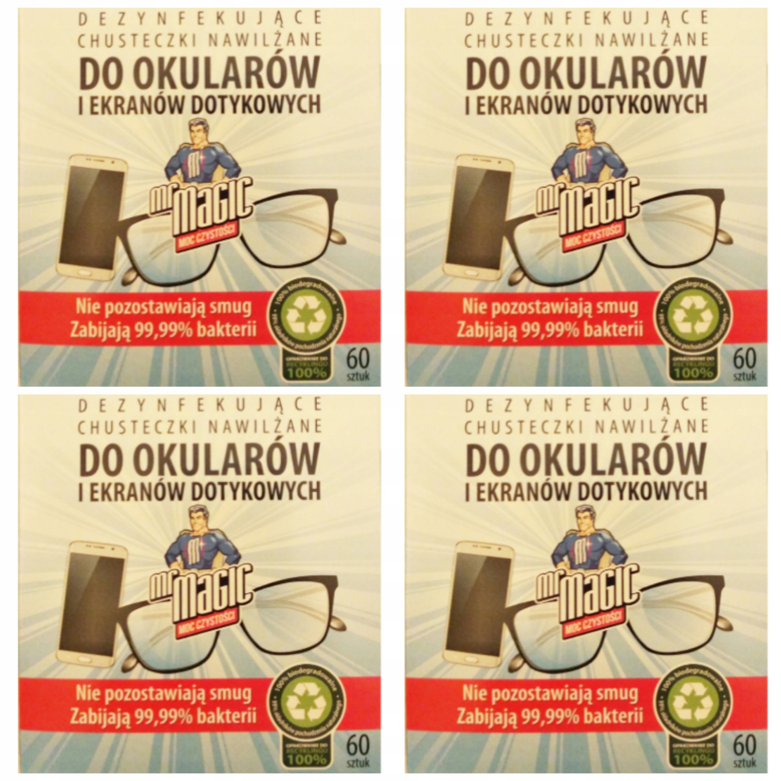 

Chusteczki do okularów i ekranów dotykowych 4x60sz