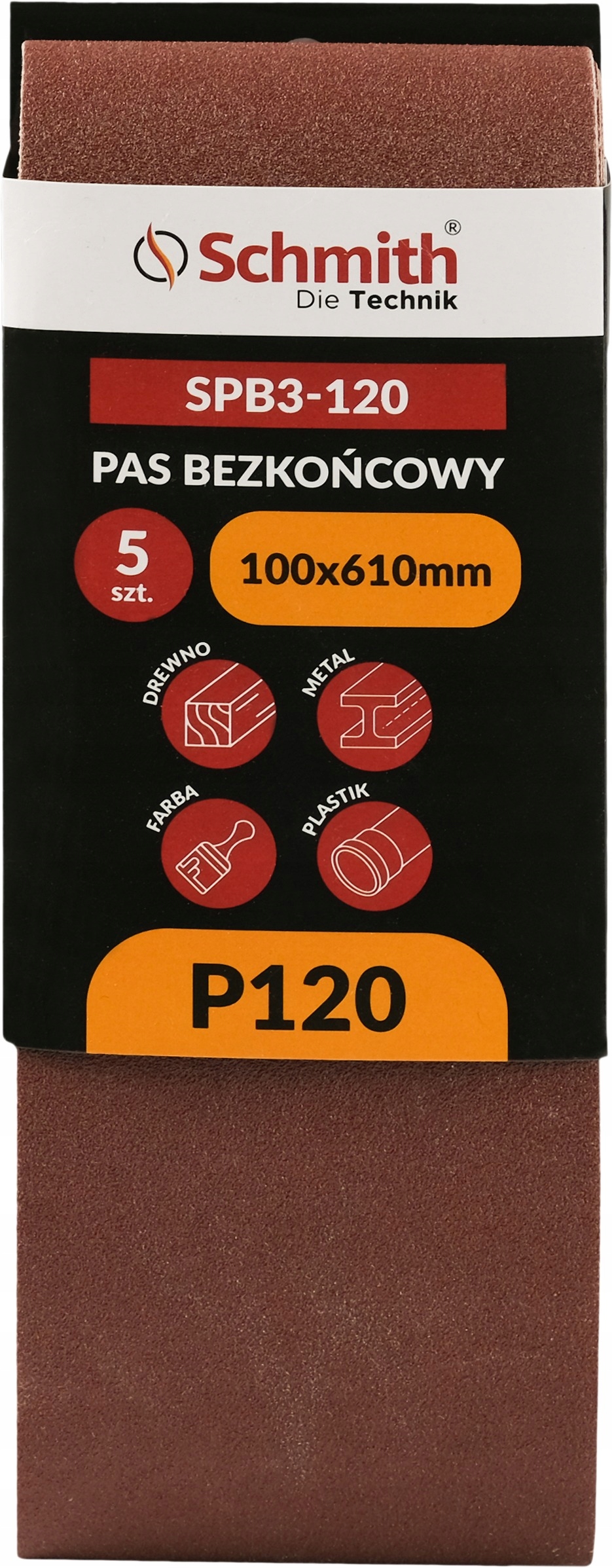 Pas Bezkońcowy Taśma Papier Ścierny P120 100x610mm 5szt. Schmith