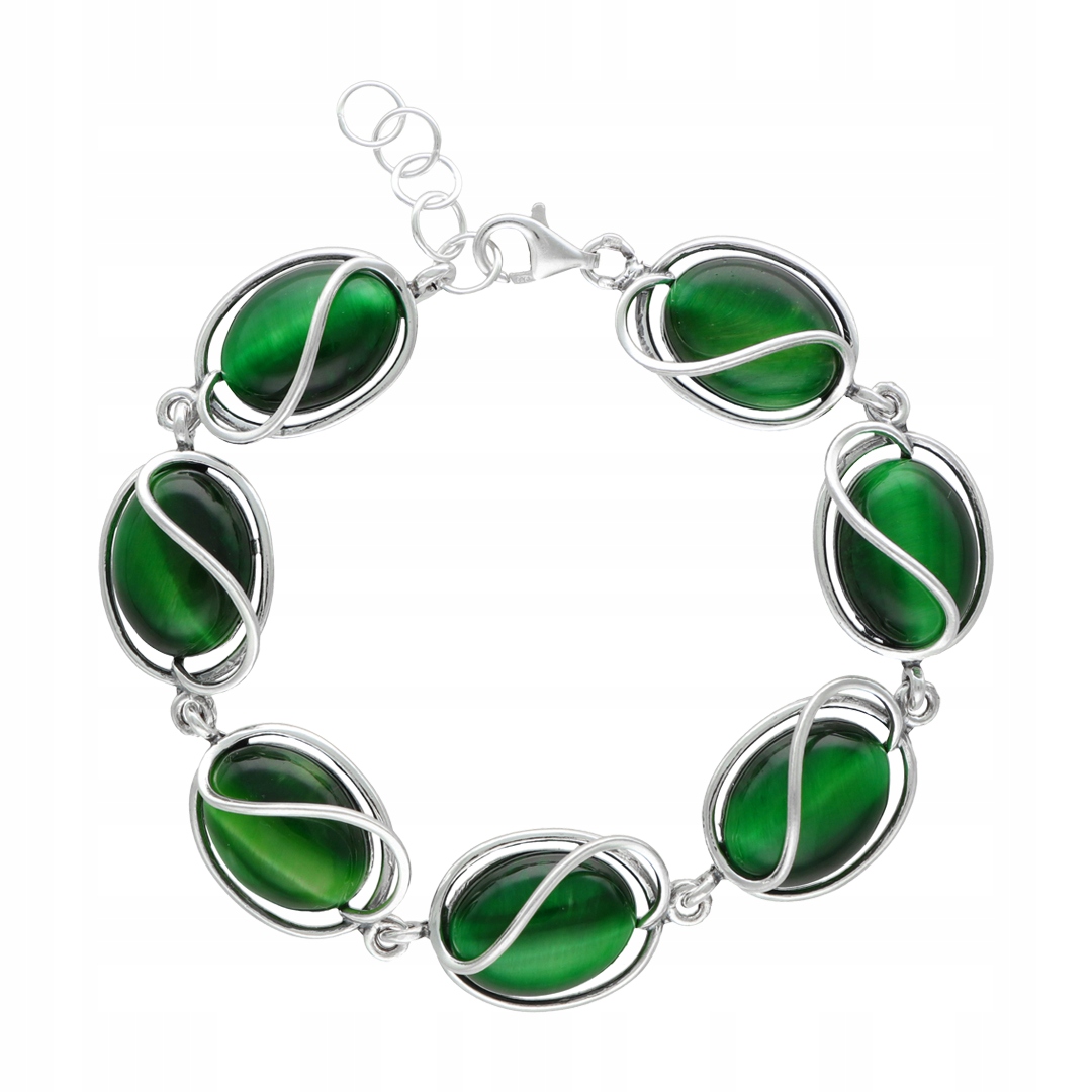 Náramek s oválným kočičím okem, stříbro