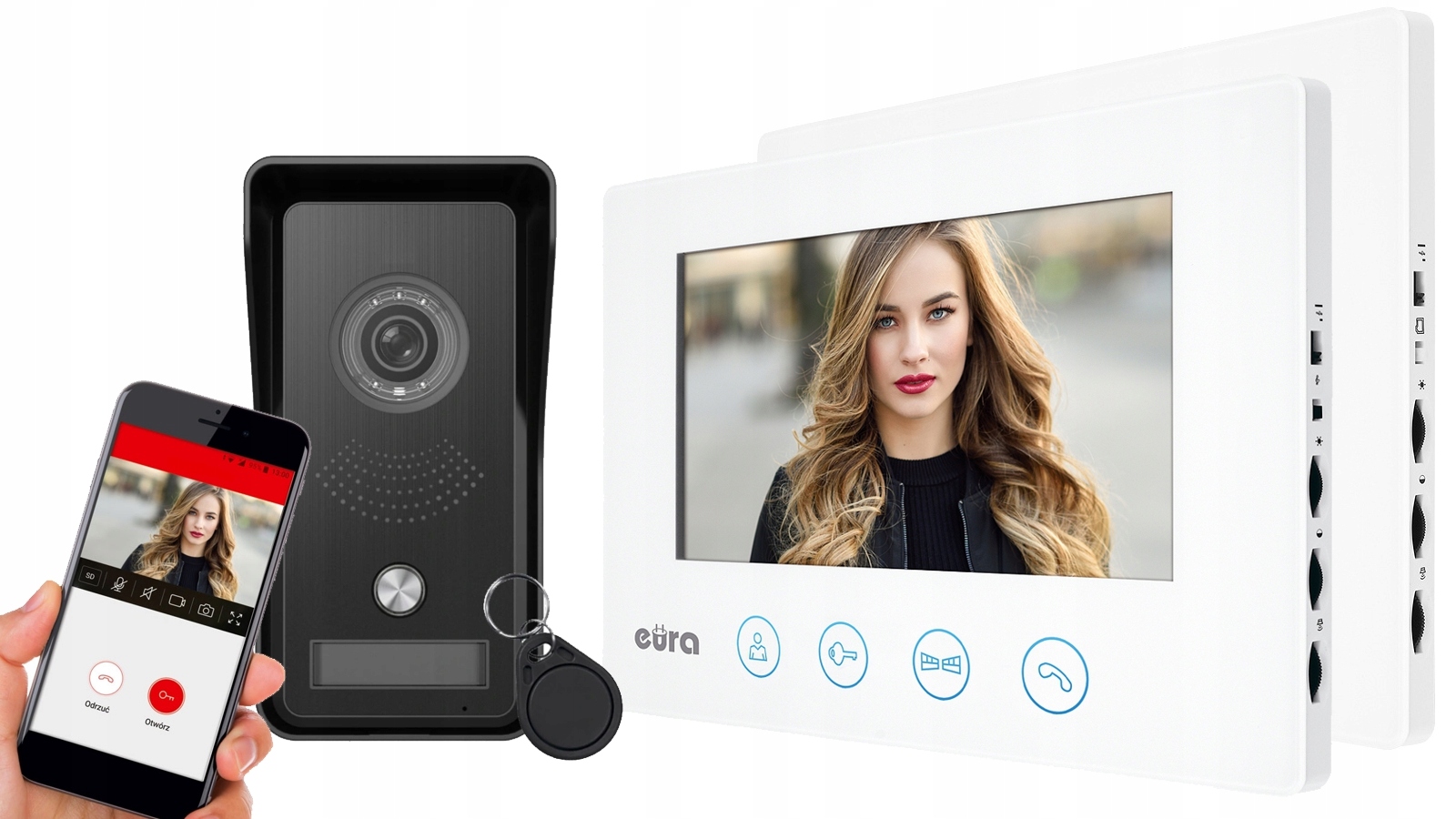 Wideodomofon WiFi 2 dwa monitory 7'' Furtka Brama Apilkacja