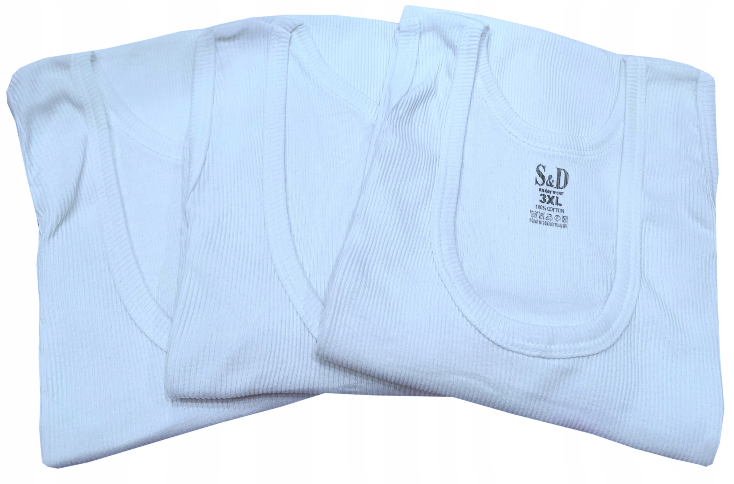 PODKOSZULKA KOSZULKA MĘSKA BAWEŁNA PRĄŻKOWANA BIAŁA OKRĄGŁY - XL Marka bez marki