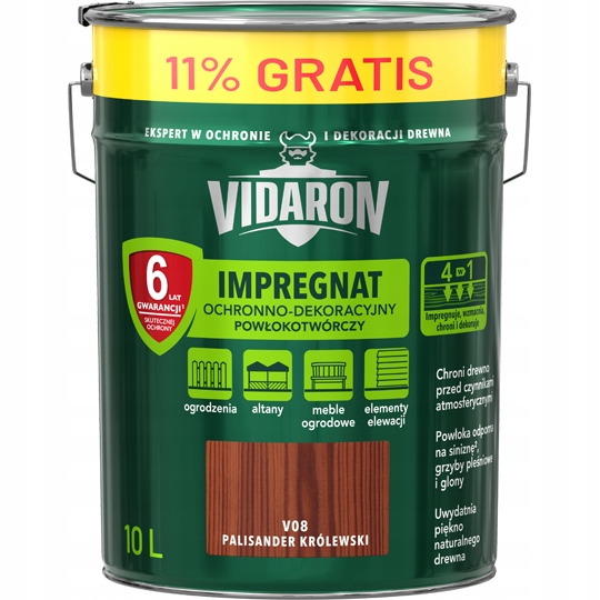 Vidaron Impregnácia Na Drevo 10L Palisander Kráľovský V08 9L 1L 11% Darček