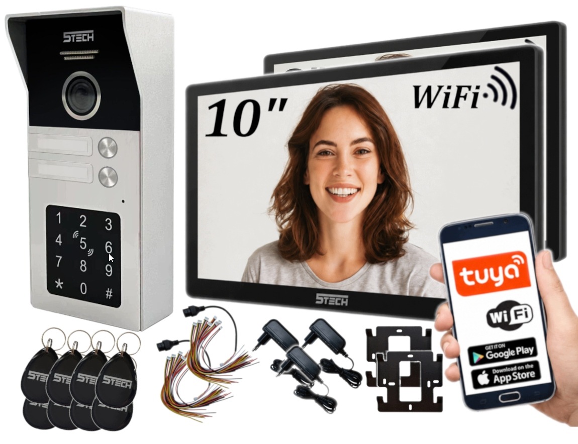 Wideodomofon 2-RODZ Brama Furtka Czytnik Fullhd Aplikacja Tuya WiFi Czarny