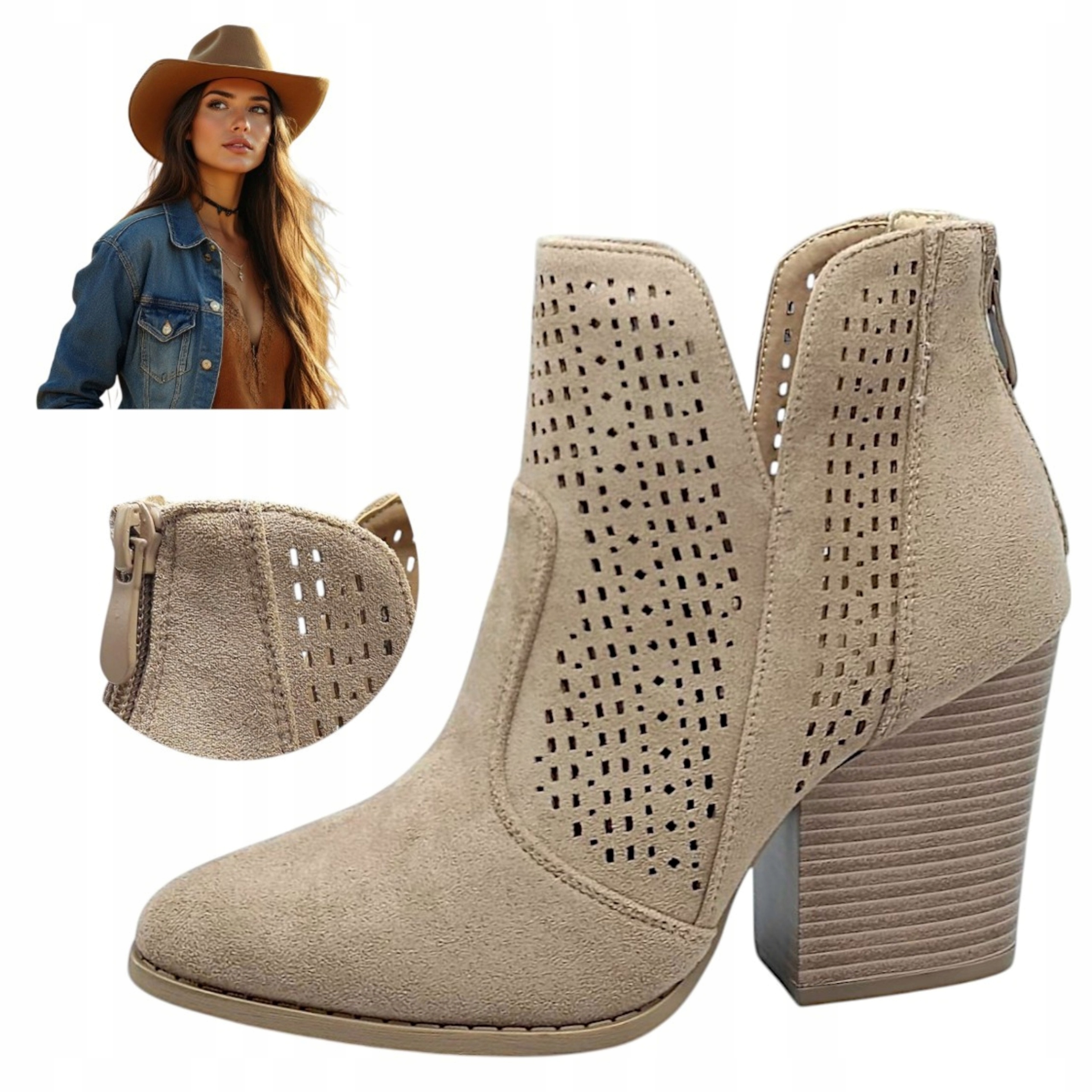 Kotníkové Boty Semišové prodyšné na zip Stylové kozačky Jaro Léto Ažurové 40