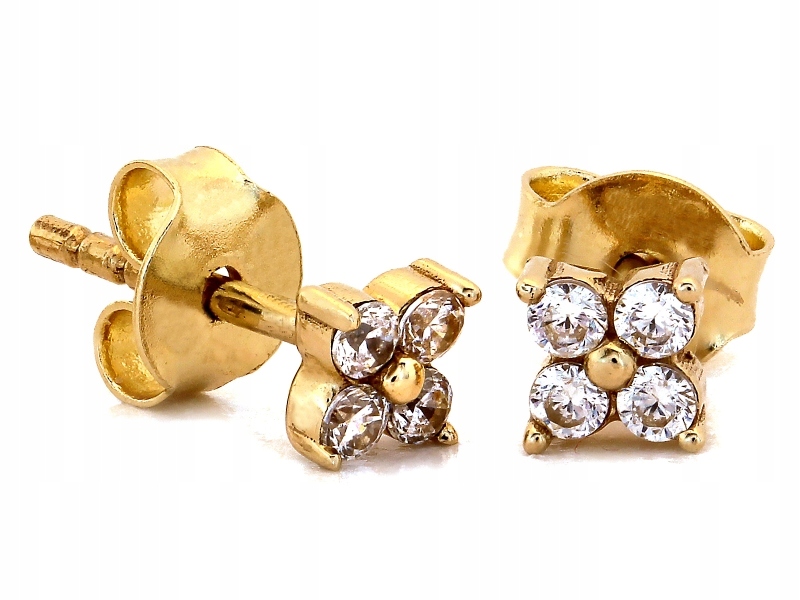 Náušnice Zlaté 585 pro ženu na tyči se zirkony, jemné květy