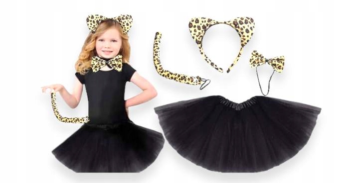 STRÓJ KOT przebranie KOSTIUM KOTA uszy ZESTAW 4el.