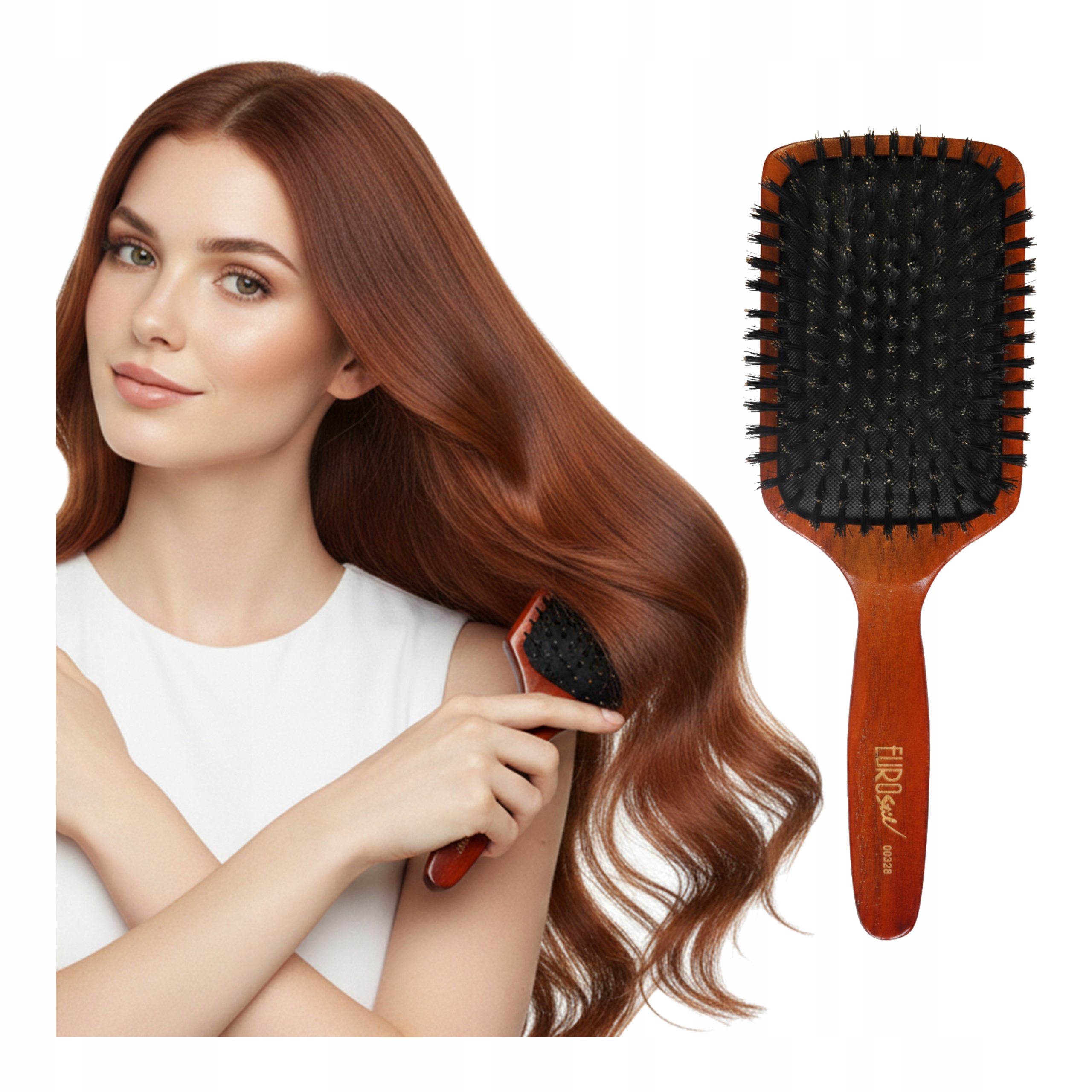 Plochý kartáč na vlasy s přírodními štětinami Divoký dřevěný Paddle Brush