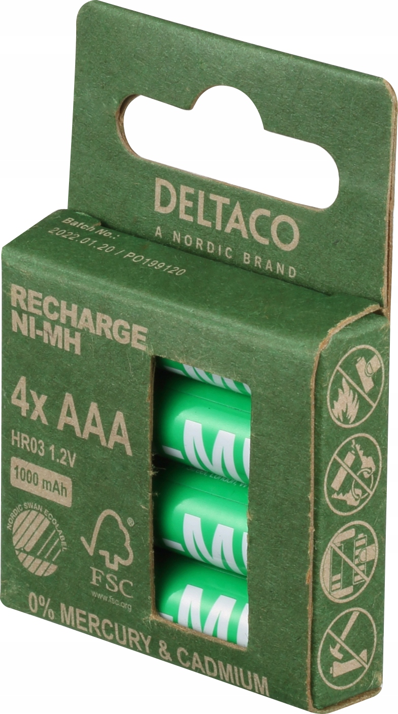 AKUMULATORKI AAA 4x PALUSZKI 1000mAh DELTACO Symbol baterii AAA (R3)