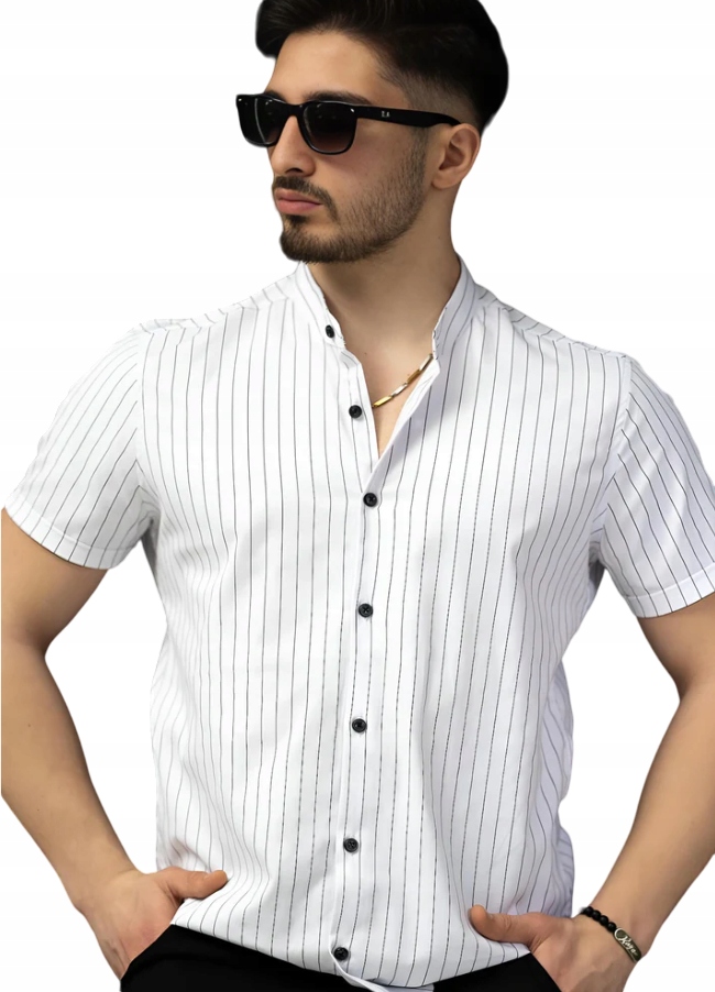 Pánská Košile Elegantní Pruhy Pásky Stojáček Casual XXL