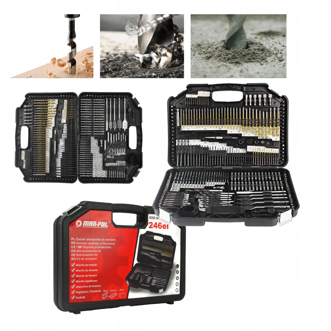 НАБІР СУВДРІЛ ПО ДЕРЕВУ, БЕТОНУ, МЕТАЛУ 246 ЕЛЕМЕНТІВ