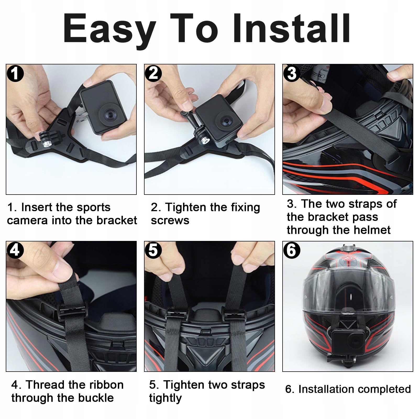 GOPRO Uchwyt Na Kask Motocyklowy Czarny Do Hero 13 12 11 10 9 8 7 6 5 — miniatura 3