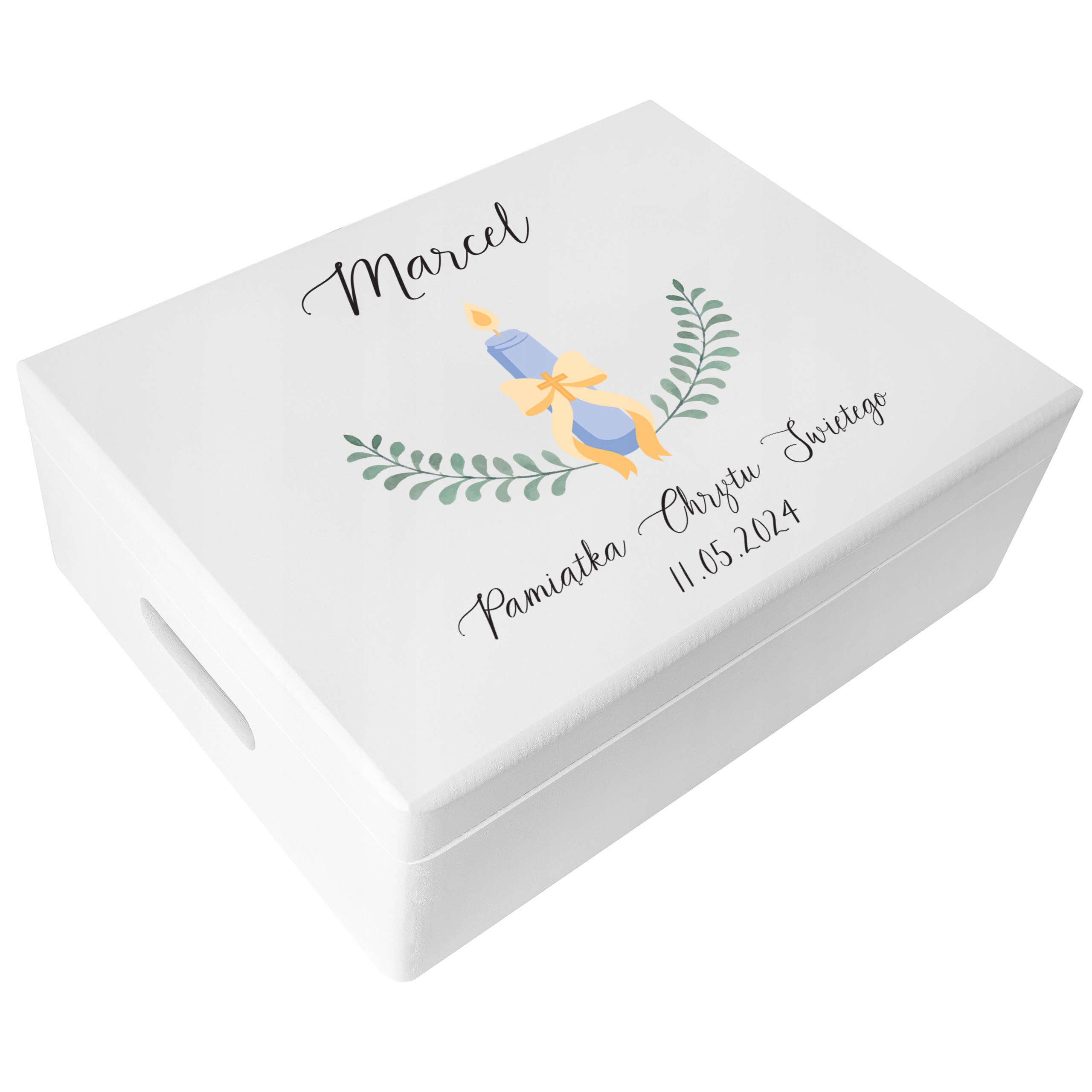 Krabička jako dárek ke křtu s gravírováním dárek ke křtinám svatého 40x30x14 cm