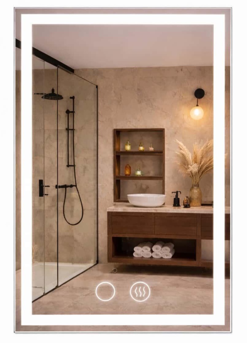 Kúpeľňové Zrkadlo Led 100 x 80 Vykurovacia Podložka Proti Páru Led Obdĺžnikové Zrkadlo